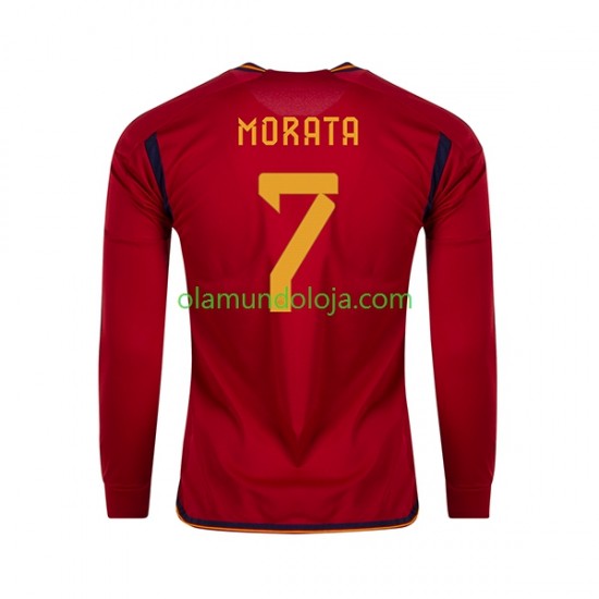 Camisola Espanha MORATA 7 Homem Equipamento Primeiro Copa do Mundo 2022 Manga Comprida